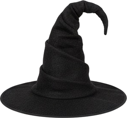 Black Wide Brim Pointed Witch Hat, Crooked Tip