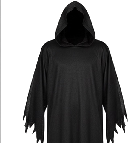 Black Hooded Robe with Tattered Sleeves