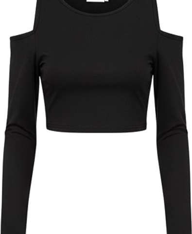 Women's Black Cropped Long Sleeve Cutout Top