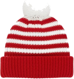 Red and White Striped Beanie with Pom
